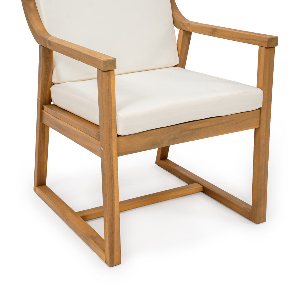 TREXM Patio Dining Chair Set Of 2 Wood Outdoor Armchairs With Removable Cushions For Garden Patio And Poolside Light Teak Beige Cushion
