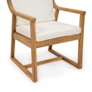 TREXM Patio Dining Chair Set Of 2 Wood Outdoor Armchairs With Removable Cushions For Garden Patio And Poolside Light Teak Beige Cushion