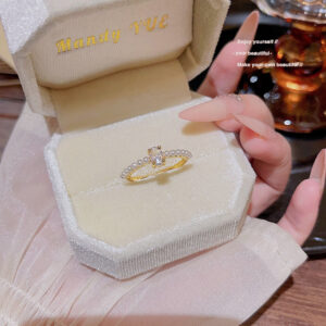 Electroplated Zircon Ring, Adjustable Open Band, Niche Stylish For Women