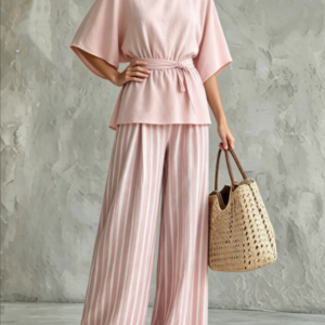 2026 Gentle Wind Waist Top And Wide Leg Pants Set