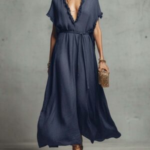 Loose-fit V-neck Casual Chic Womens Dress