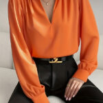 Satin Pleated Long Sleeve Top Womens