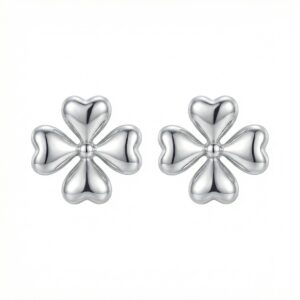 925 Sterling Silver Elegant Sterling Silver Heart-Shaped Four-Leaf Clover Stud Earrings
