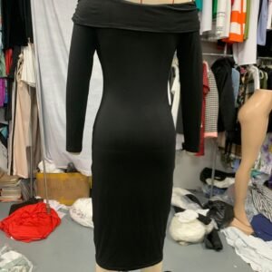 Womens Fashion Solid-Color Long-Sleeve Beaded Sheath Off-Shoulder Dress