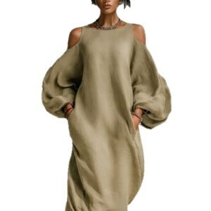 Long-sleeve Off-shoulder Midi Dress Mid-waist Pullover Style