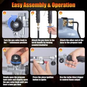 180000 BTU Propane Weed Torch Heavy Duty Weed Burner Flame Weeder With 10FT Hose Piezo Ignition Adjustable Flame Control For Weeds Ice Snow Asphalt Fire Starting Propane Tank Not Included