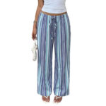 Draped Blue And White Striped Wide-leg Pants With An Elastic Waistband