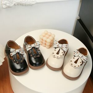 Girls' Princess Shoes, Soft Soled Baby Leather Shoes, Breathable Butterfly Bow Small Leather Shoes For Children