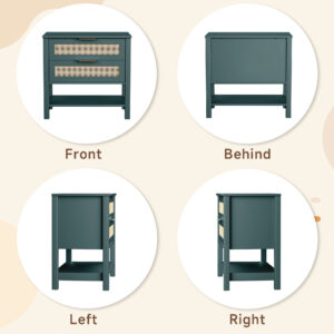 Rattan Nightstand With 2 Drawers And Storage Shelf Boho Bedside Narrow Side Table For Bedroom