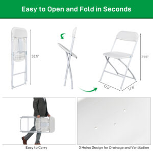 4Pcs Folding Chair, 350LBS Lightweight Foldable Plastic Chair, Reinforced Metal Frame Easy To Fold & Store For Indoor & Outdoor, Wedding, Party, Meeting Room, Patio And Garden