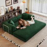 78.8 Compression Sofa,Convertible Floor Sofa Bed-with Pillow Back Support Armrest,Comfy Futon Couch Sleeper Bed,Loveseats Boneless Modular Sectional Sofa,Corduroy Fabric,for Living Room,Bedroom,Green