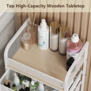 Makeup Organizer With 4 Drawers, Skincare Storage, Floor Skincare Organizers With Wheels Nameplates,Vanity Cosmetic Holder For Perfume, Nail Polish, Brushes, White