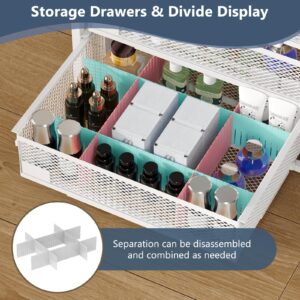 Makeup Organizer With 4 Drawers, Skincare Storage, Floor Skincare Organizers With Wheels Nameplates,Vanity Cosmetic Holder For Perfume, Nail Polish, Brushes, White