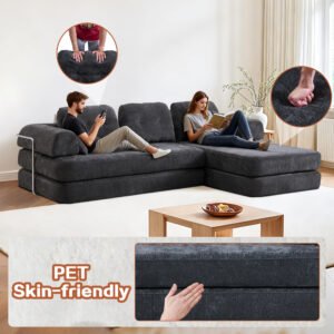 104 Boneless Sofa,Sectional Compressed Couch With Chaise, Deep Seat Modular Sectional Sofa Chenille Memory Foam Sofa Boneless Couches For Living Room Bedroom, No Assembly Required