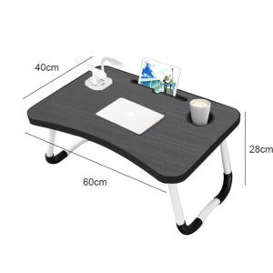 Laptop Bed Table Foldable Lap Standing Desk With Cup Slot For Indoor-Picnic Tray-black With Lamp & Fan