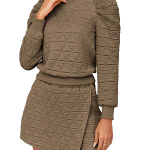 Fisoew Women's 2 Piece Lounge Wear Set Long Sleeve Argyle Sweatshirts And Wrap Skorts Casual Sets