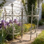 Sungmor 31.1 By 28.34 Iron Garden Fence, Pretty Vintage Green Rustic Style Decorative Fence Pannels, Outdoor Yard Landscape Pathway Border Panels Anti Animal Flowers Plants Barrier Climbing Trellis