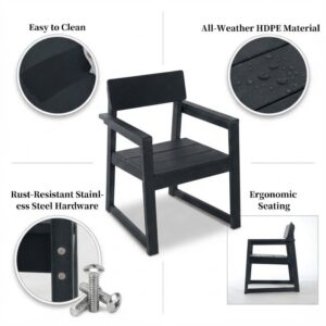 Black HDPE Outdoor & Garden Armchairs With Backres Modernist Designt Chairs