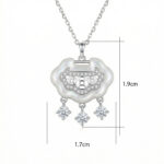 925 Sterling Silver Sterling Silver Ruyi Longevity Lock Pendant Necklace with Mother-of-Pearl and Crystal Charms