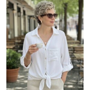 Solid-color Buttoned V-neck Casual Versatile Lace-up Shirt