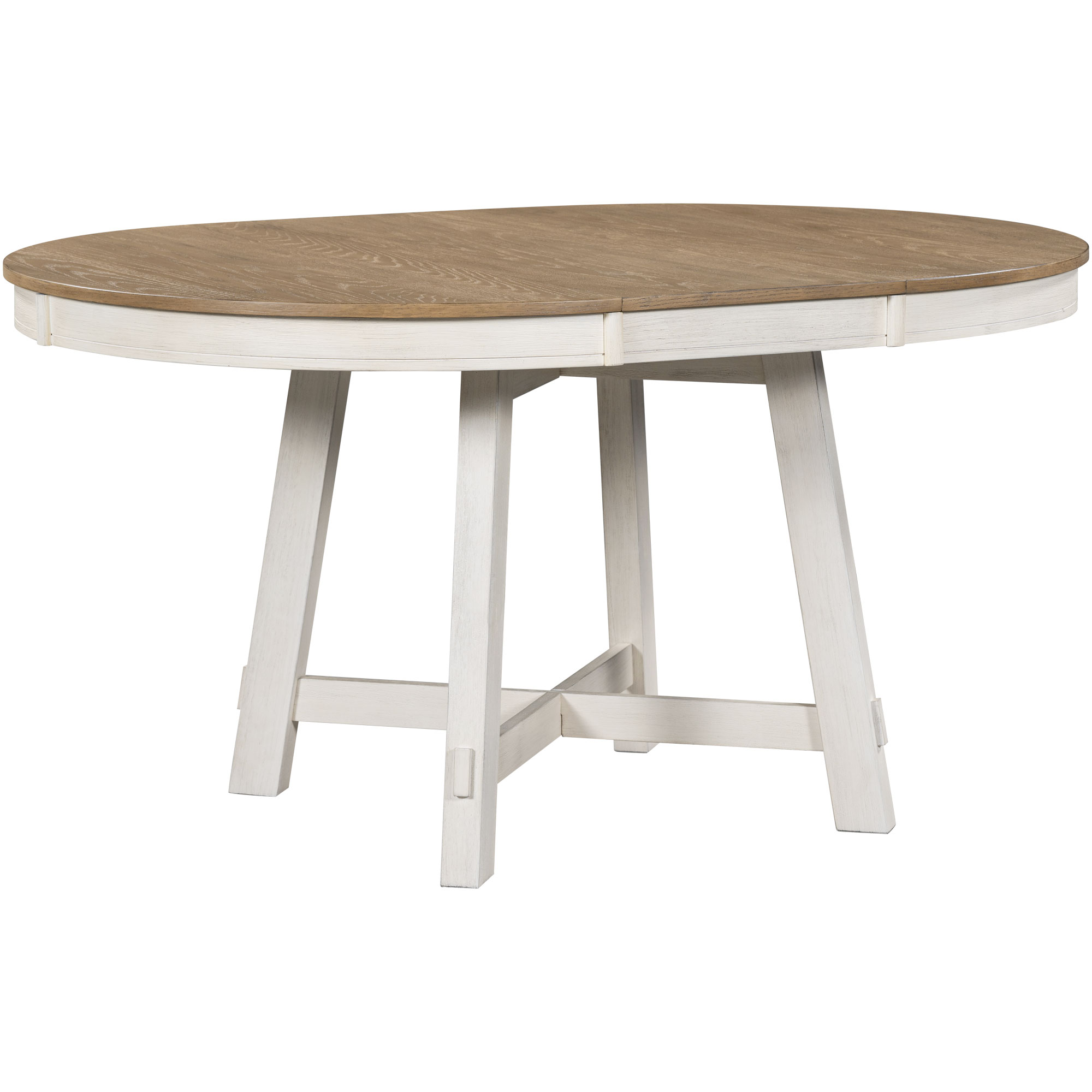 TREXM Farmhouse Round Extendable Dining Table With 16 Leaf Wood Kitchen Table Oak Natural Wood Antique White - Image 2