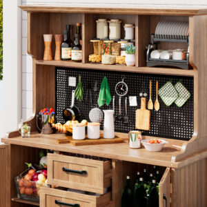 Wooden Garden Cabinet, Garden Tool Cabinet Made Of Solid Fir Wood Freestanding Cabinet With 3 Drawers, 3 Compartments, Metal Pegboard And Adjustable Shelves