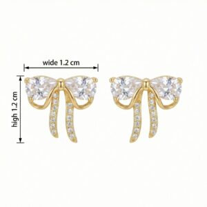 925 Sterling Silver Sparkling Pear-Cut Stone Bow Stud Earrings with Radiant Pave Accents