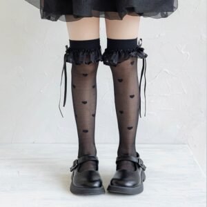 Children's Lace Long Tube Socks, Summer Thin Silk Stockings, Lace Heart, Western-style Girl Over The Knee