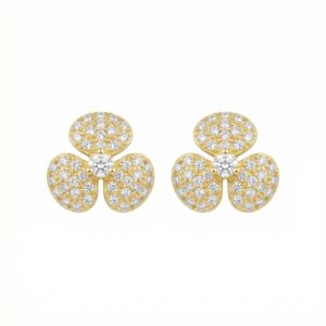 925 Sterling Silver Radiant Pavé CZ Trifoil Earrings with Center Brilliant Accents