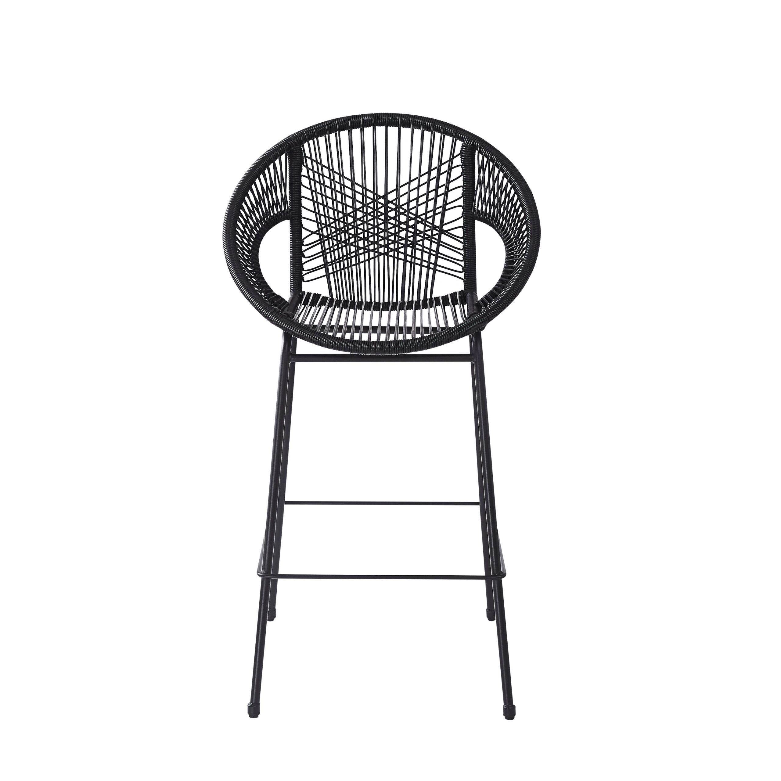 Ferrara Outdoor Patio Black Faux Wicker Barstool Set Of 2 - Image 2