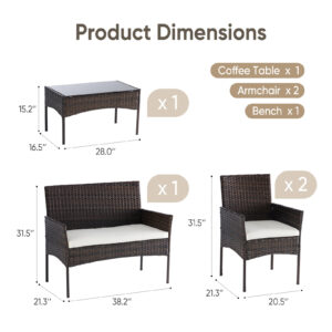 Three-piece Garden Furniture Set, Woven Outdoor Polyethylene Rattan Furniture, Equipped With A Coffee Table And Washable Cushions
