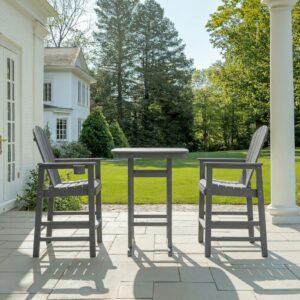 3-Piece HDPE Bar-Height Patio Bistro Set, 42.1 Square High Top Pub Table 2 Bar Chairs, All-Weather Outdoor Dining Set, Gray