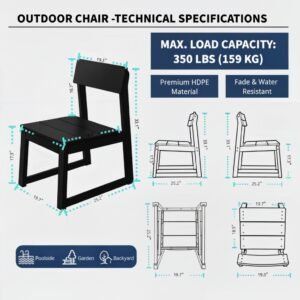 2-Pack Black HDPE Outdoor & Garden Backres Modernist Designt Chairs