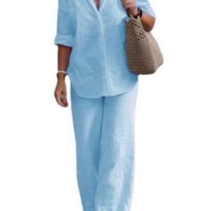 Women's Casual Solid-Colored Pants Wide-Leg Set