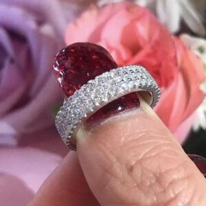 Three Layer Full Pave Shiny Zircon Ring, European Fashion Engagement Band & Midi Ring