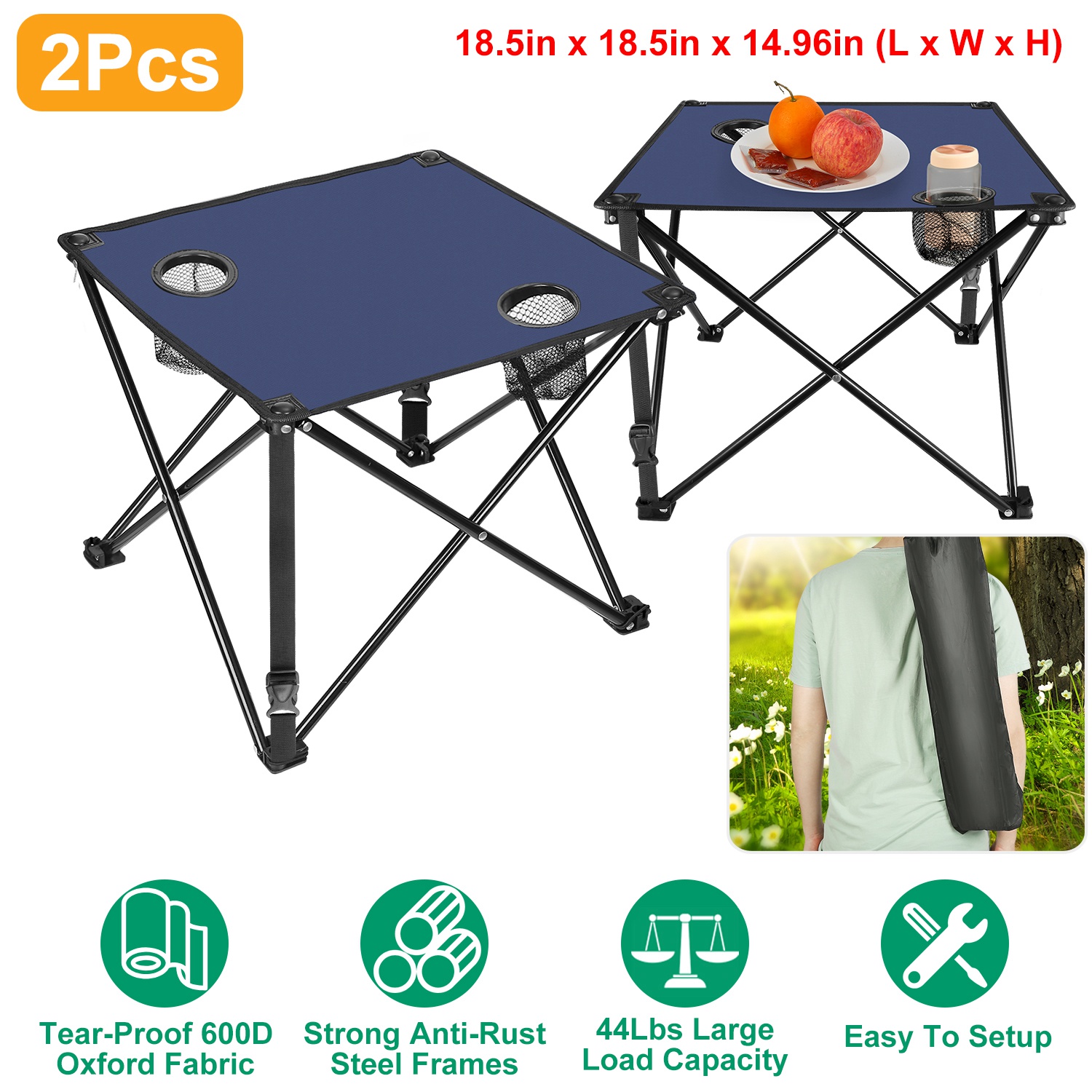 1Pc 2Pc Options Foldable Camping Table Portable Picnic Table Lightweight Travel Desk With 2 Cup Holders Carrying Bag Color Options Black Orange Green Red Blue Navy Blue - Image 36