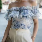 Women's Chiffon Printed Off-Shoulder Ruffle-Trim Top