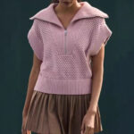 Half-Open Chest Zipper Lapel Pullover Vest Knitted Sweater