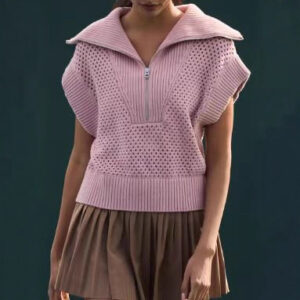 Half-Open Chest Zipper Lapel Pullover Vest Knitted Sweater