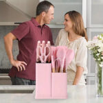 19pcs Set Non-Stick Silicone Kitchen Utensil Spatula Spoon Cooking Cookware Gift---pink