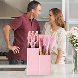 19pcs Set Non-Stick Silicone Kitchen Utensil Spatula Spoon Cooking Cookware Gift—pink