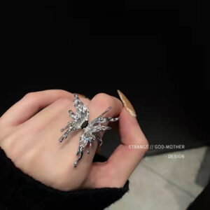 Dark Retro Black Gem Spider Nail Ring, Niche Design Advanced Cool Style Open Adjustable Ring