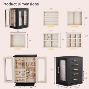 Four Sides With Storage, 5 Drawers That Can Rotate. Black Cabinet Body, Velvet Fabric. Necklace Box.
