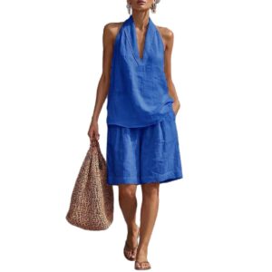 Cotton And Linen Casual Vest And Shorts Set For Women