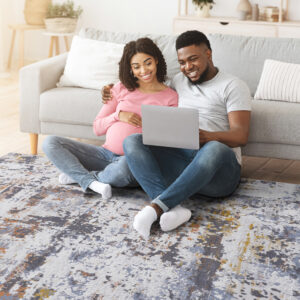 PAYAS 2X8 Ivory Blue Abstract Runner Rug