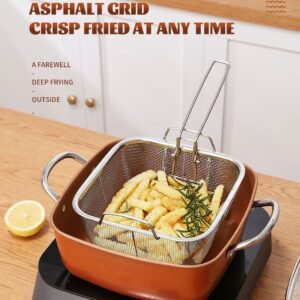 24cm Square Kitchen Fryer Non Stick Chip Pan Potato Fryer W Basket Cooking Pot