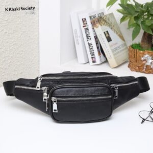 Mens Leather Waist Bag, Large Capacity, Durable First-Layer Cowhide