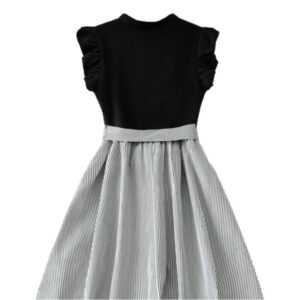 V-neck High-waisted Black-and-white Patchwork Dress