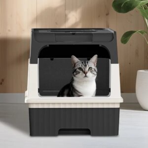 Fully Enclosed Magic Cube Litter Box, Top&Front Entry, Pull-Out Drawer, Anti-Splash Odor Control, Large For Big Cats