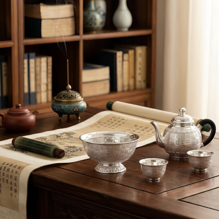 925 Sterling Silver Elegant Bowl with Intricate Chinese Character Engravings: A Masterpiece of Cultural Artistry-Fine silver bowl - Handicraft